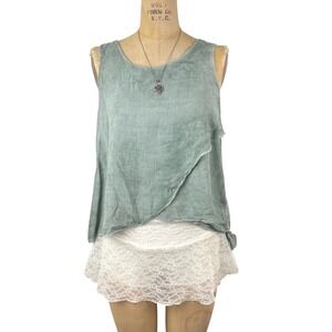 Ethereal Earthy Layered Tank Top‎ Open Back Flowy Whimsical Sz S Boho Summer